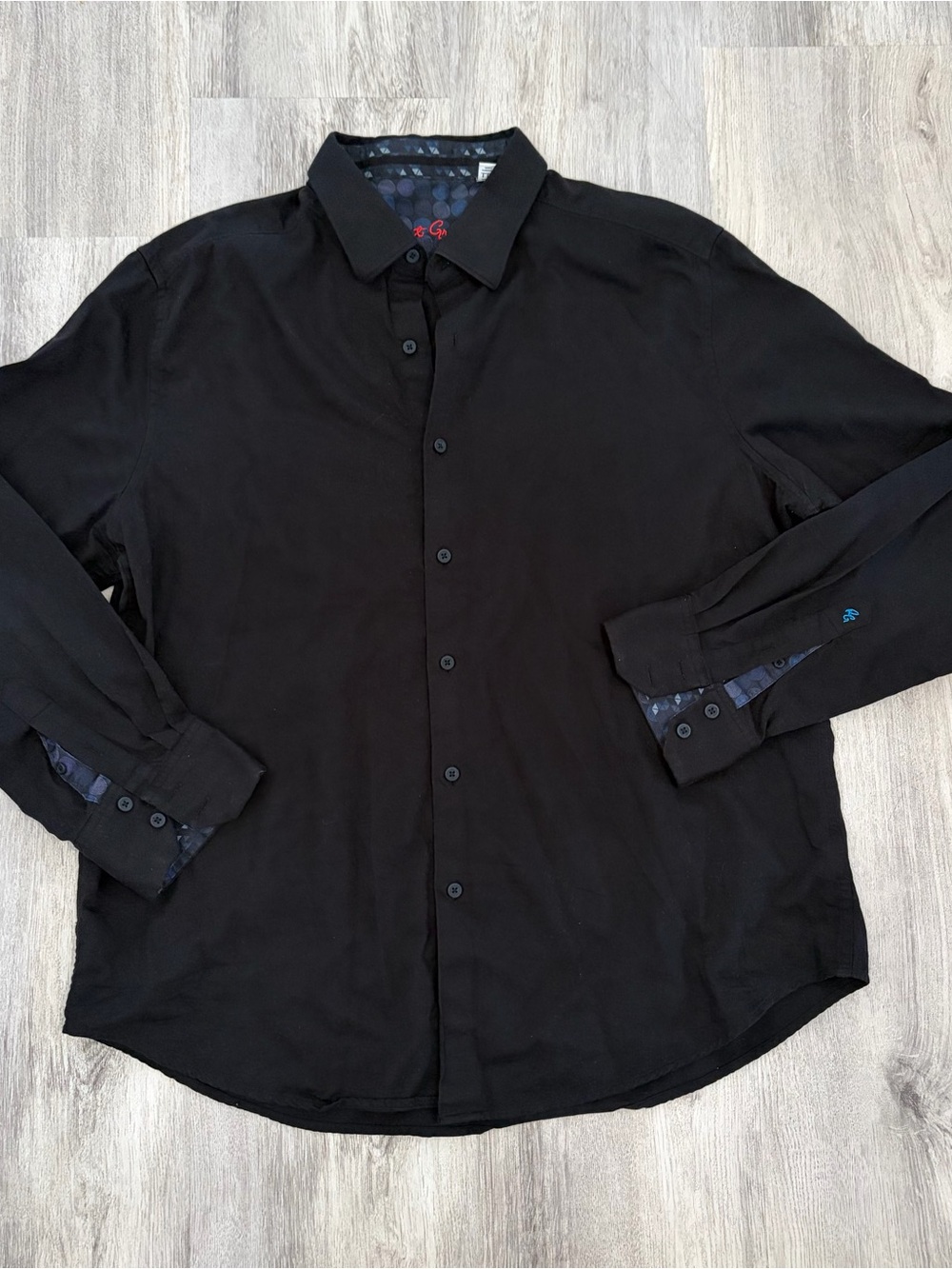 Robert Graham Button Down Shirt Mens 2XL  Black  Geometric Pattern Cuff Cotton